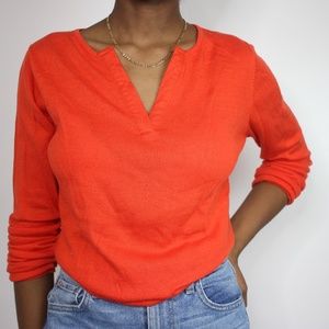 Women's Orange long sleeve V-neck sweater